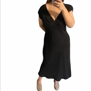 Jones New York dress midi black ruffle hem twisted front sleeveless dress 12